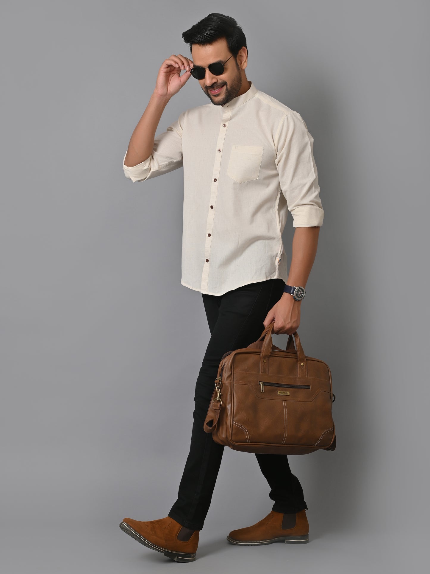 VJR Creamy white Solid Shirt