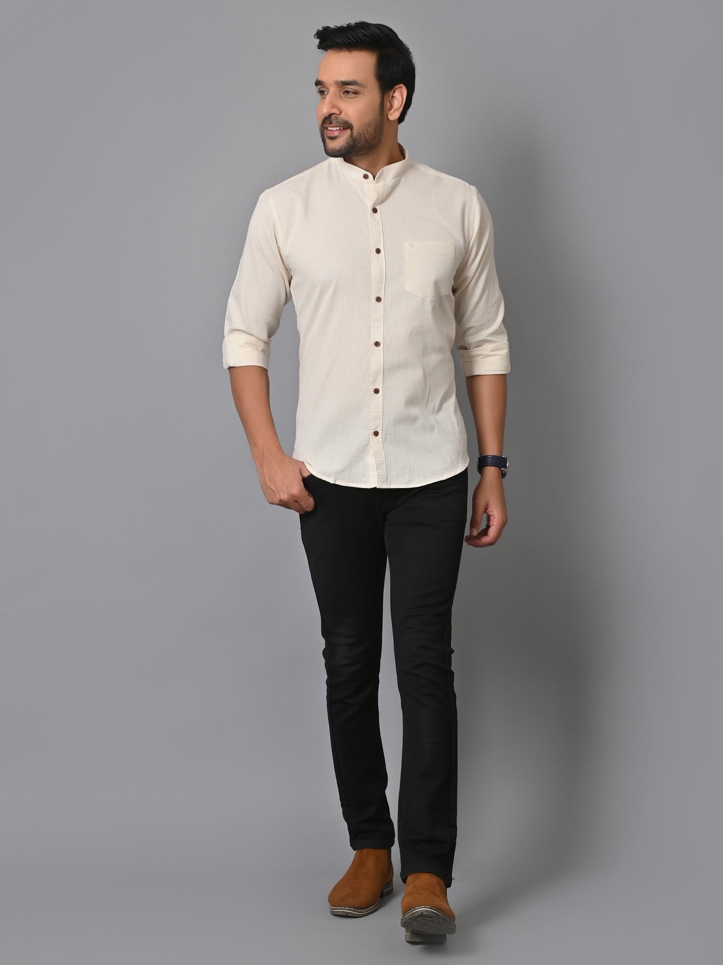 VJR Creamy white Solid Shirt