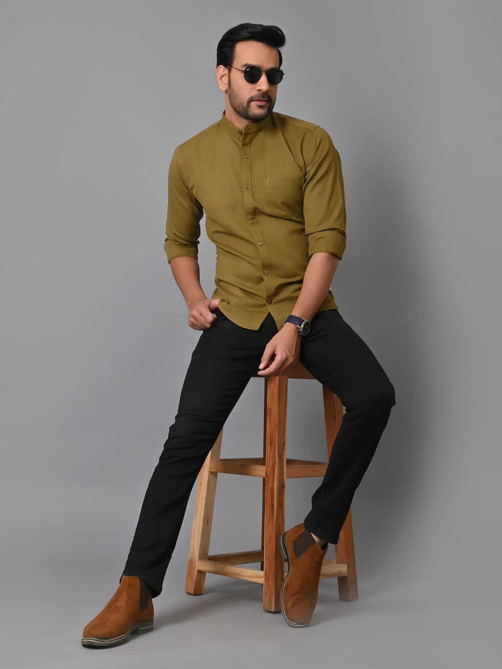 VJR Olive Green Solid Shirt