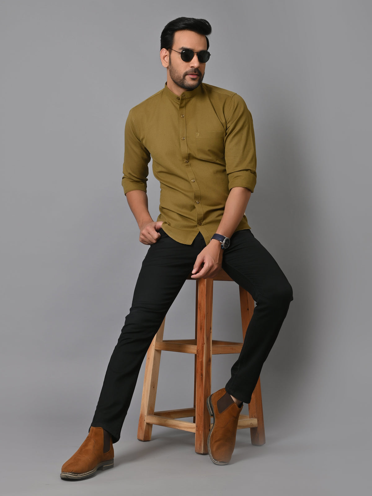 VJR Olive Green Solid Shirt