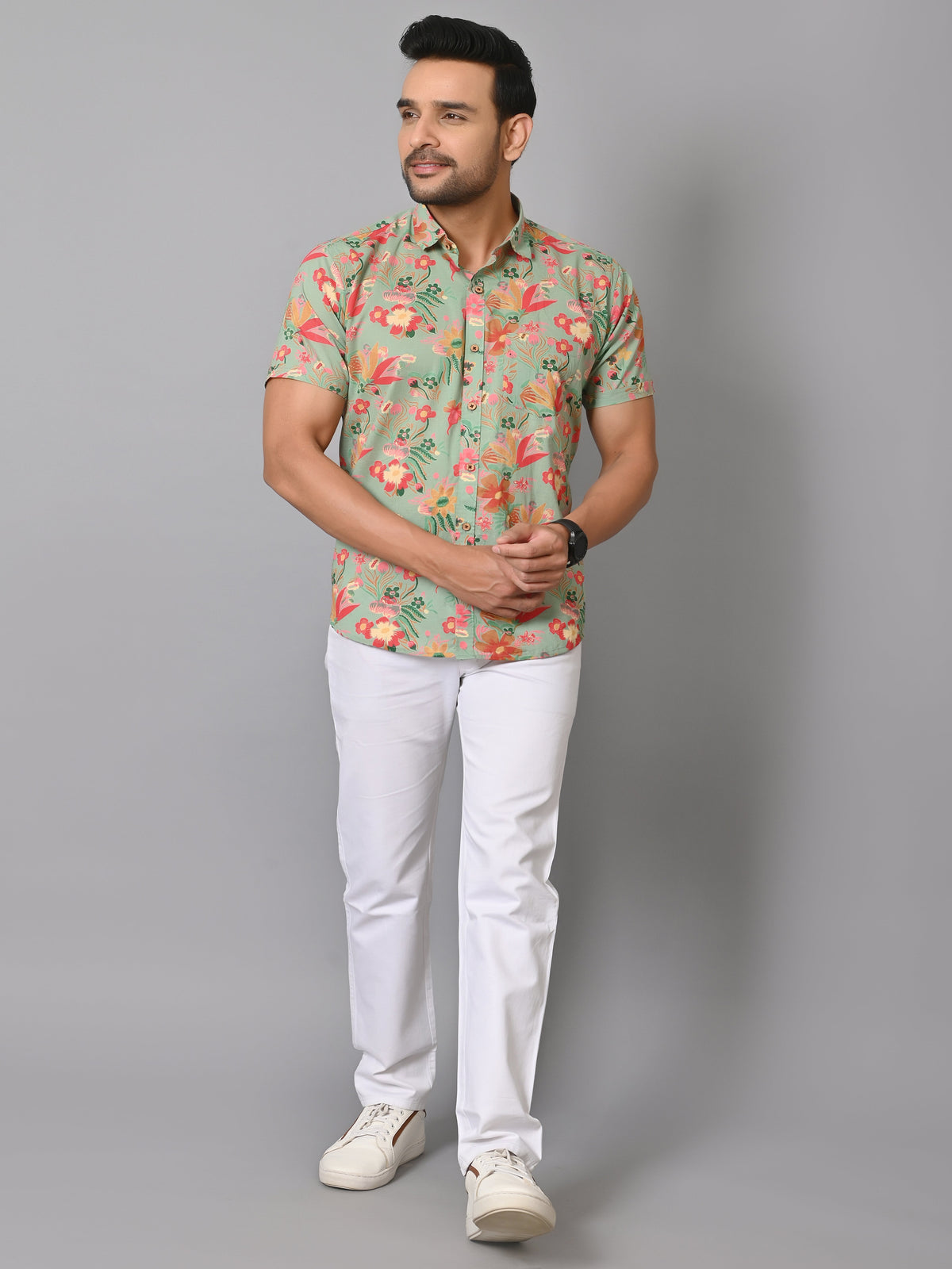 VJR Party Attraction Floral Print Green Base Premium Shirt