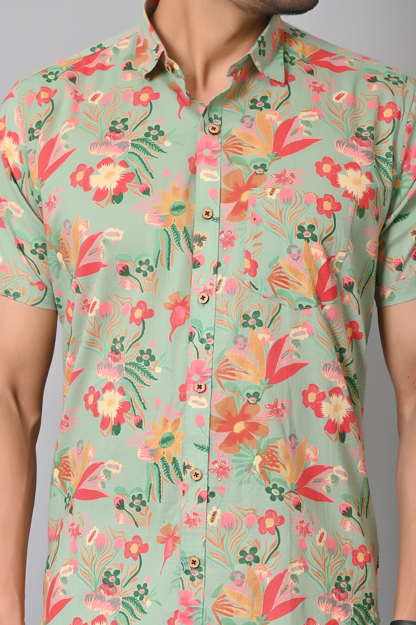 VJR Party Attraction Floral Print Green Base Premium Shirt