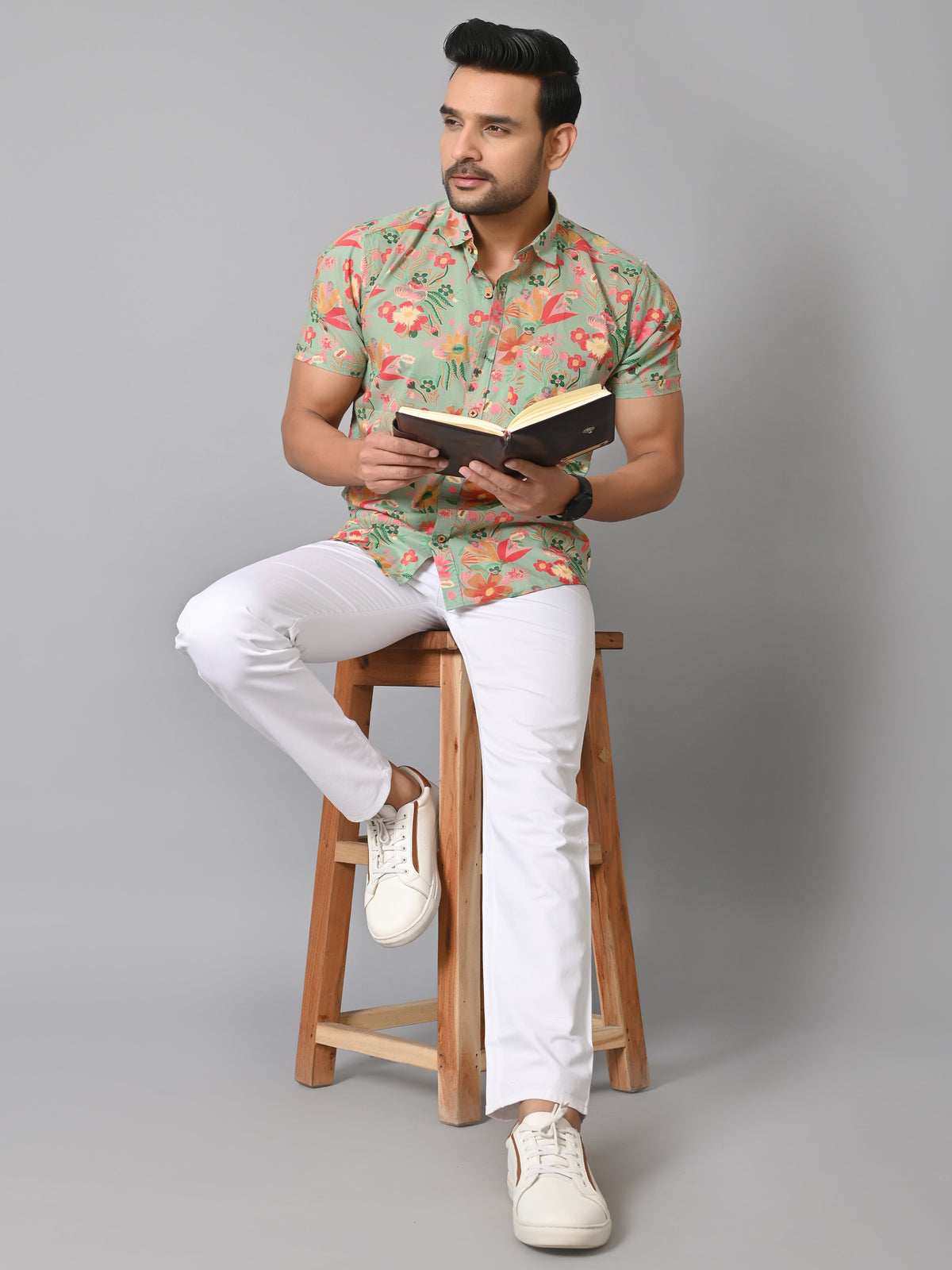 VJR Party Attraction Floral Print Green Base Premium Shirt