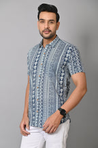 VJR Stylish Floral Pattern On Denim Blue Base Printed Shirt
