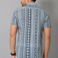 VJR Stylish Floral Pattern On Denim Blue Base Printed Shirt