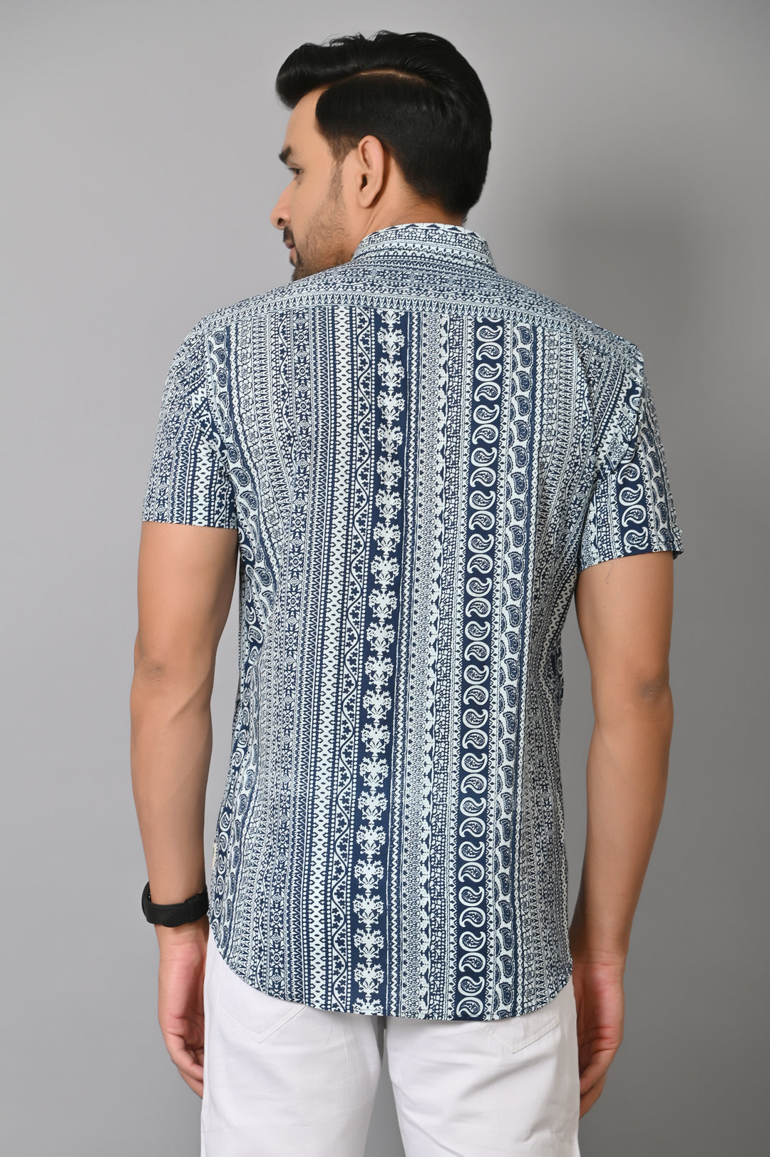 VJR Stylish Floral Pattern On Denim Blue Base Printed Shirt