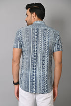 VJR Stylish Floral Pattern On Denim Blue Base Printed Shirt