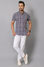 VJR Stylish Blue Geometrical Stripe Printed Shirt