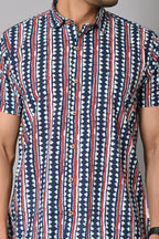 VJR Stylish Blue Geometrical Stripe Printed Shirt