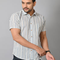VJR Corporate Evergreen Gray Stripe Half Printed Shirt
