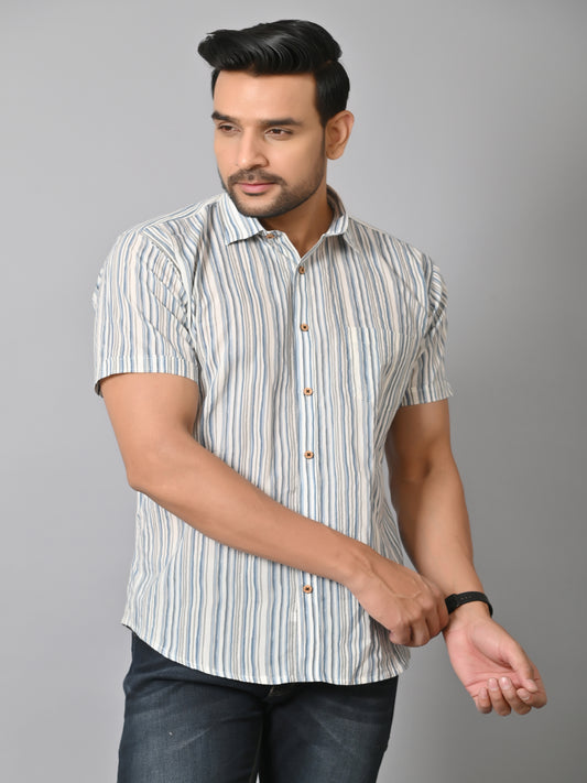 VJR Corporate Evergreen Gray Stripe Half Printed Shirt