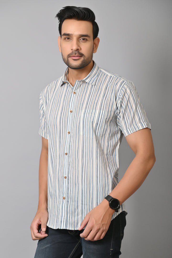 VJR Corporate Evergreen Gray Stripe Half Printed Shirt
