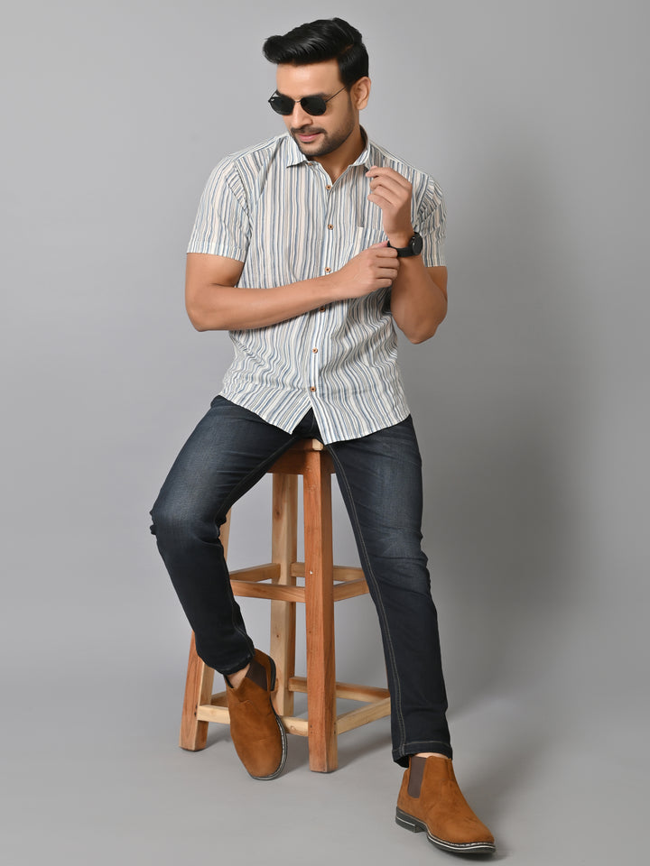 VJR Corporate Evergreen Gray Stripe Half Printed Shirt