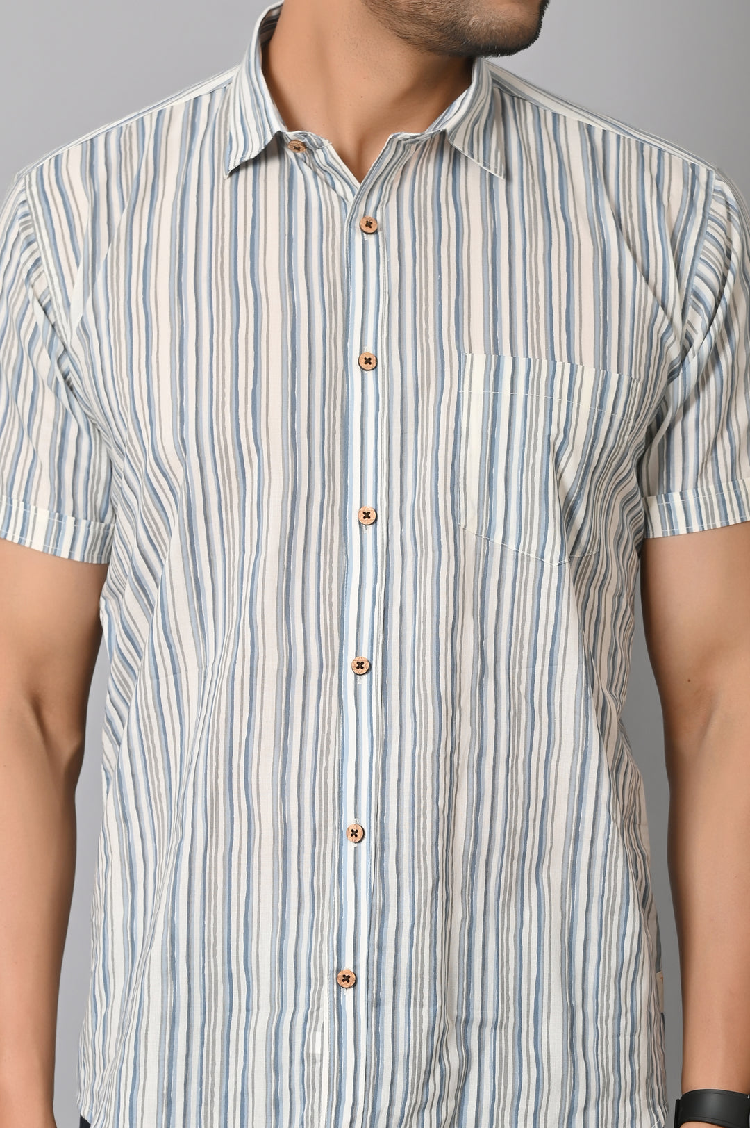 VJR Corporate Evergreen Gray Stripe Half Printed Shirt