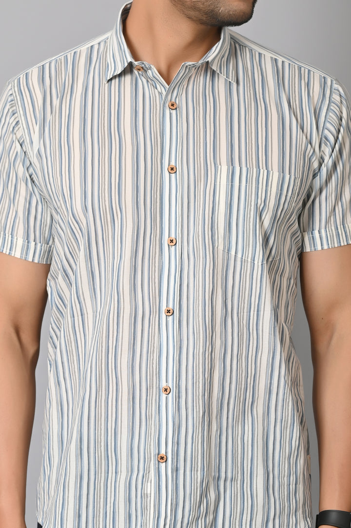 VJR Corporate Evergreen Gray Stripe Half Printed Shirt