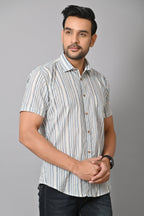 VJR Corporate Evergreen Gray Stripe Half Printed Shirt