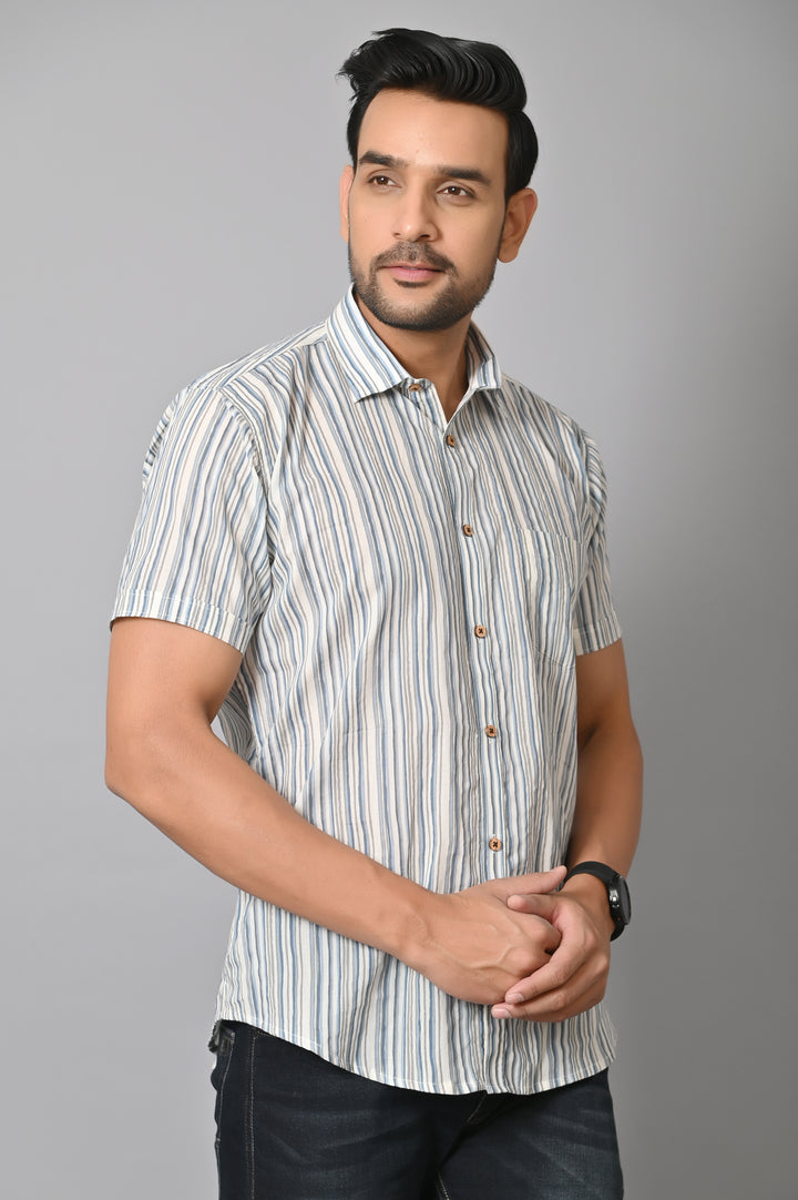 VJR Corporate Evergreen Gray Stripe Half Printed Shirt