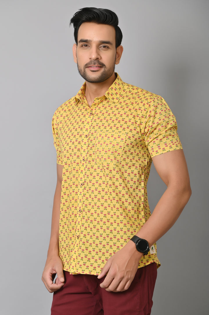 VJR Yellow Jaipuri Printed Stylish Shirt