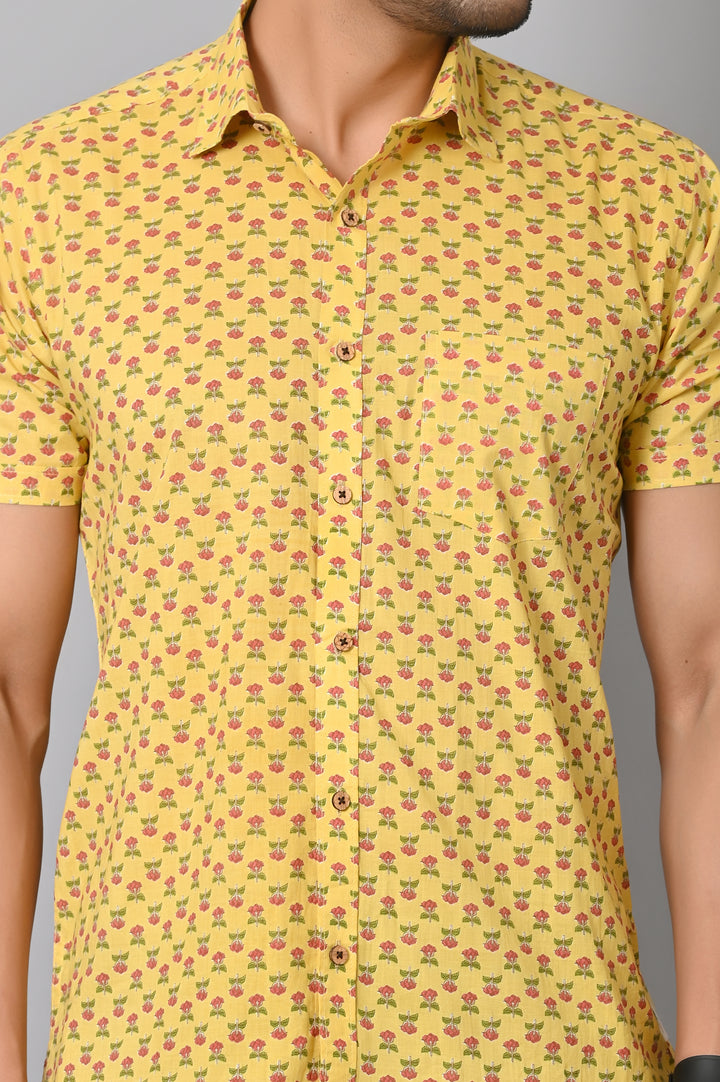 VJR Yellow Jaipuri Printed Stylish Shirt