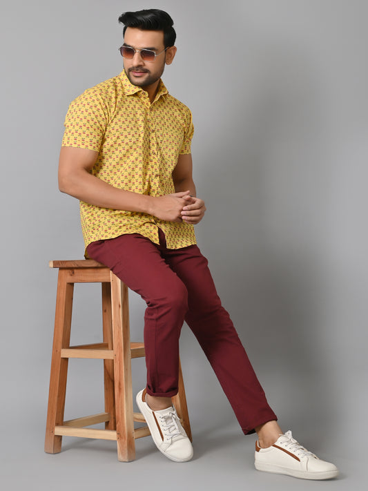 VJR Yellow Jaipuri Printed Stylish Shirt