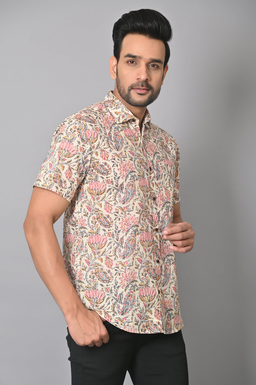VJR Lotus Patterned On Off White Base Stylish Premium Shirt