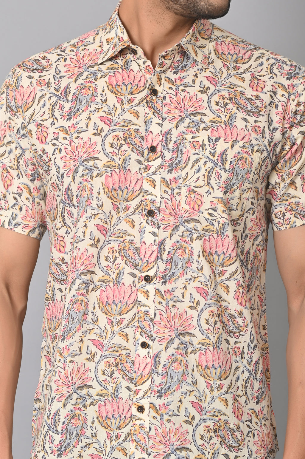 VJR Lotus Patterned On Off White Base Stylish Premium Shirt