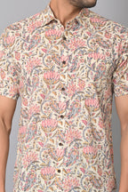 VJR Lotus Patterned On Off White Base Stylish Premium Shirt