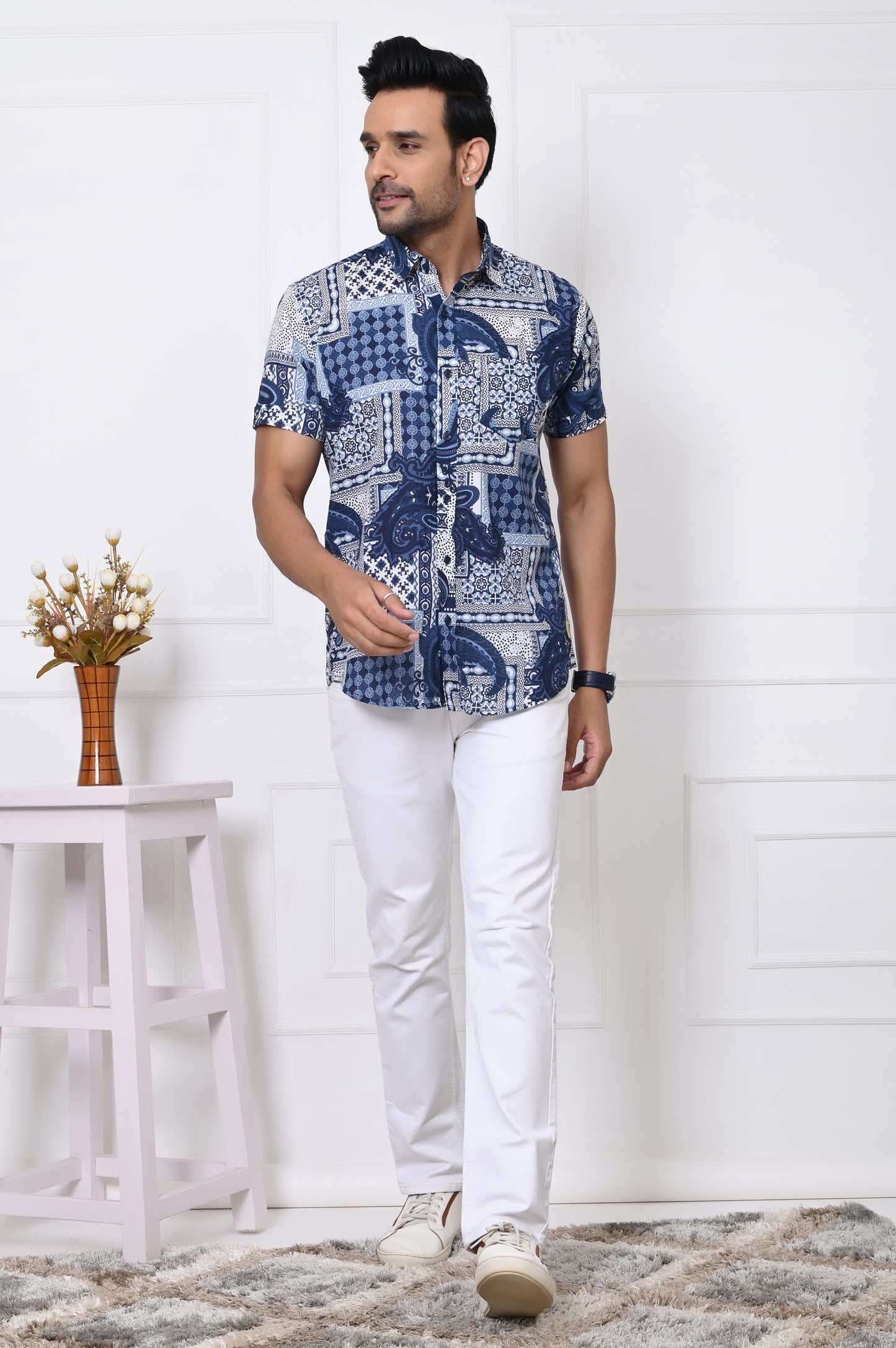 Cerulean Harmony Half Sleeves Shirt