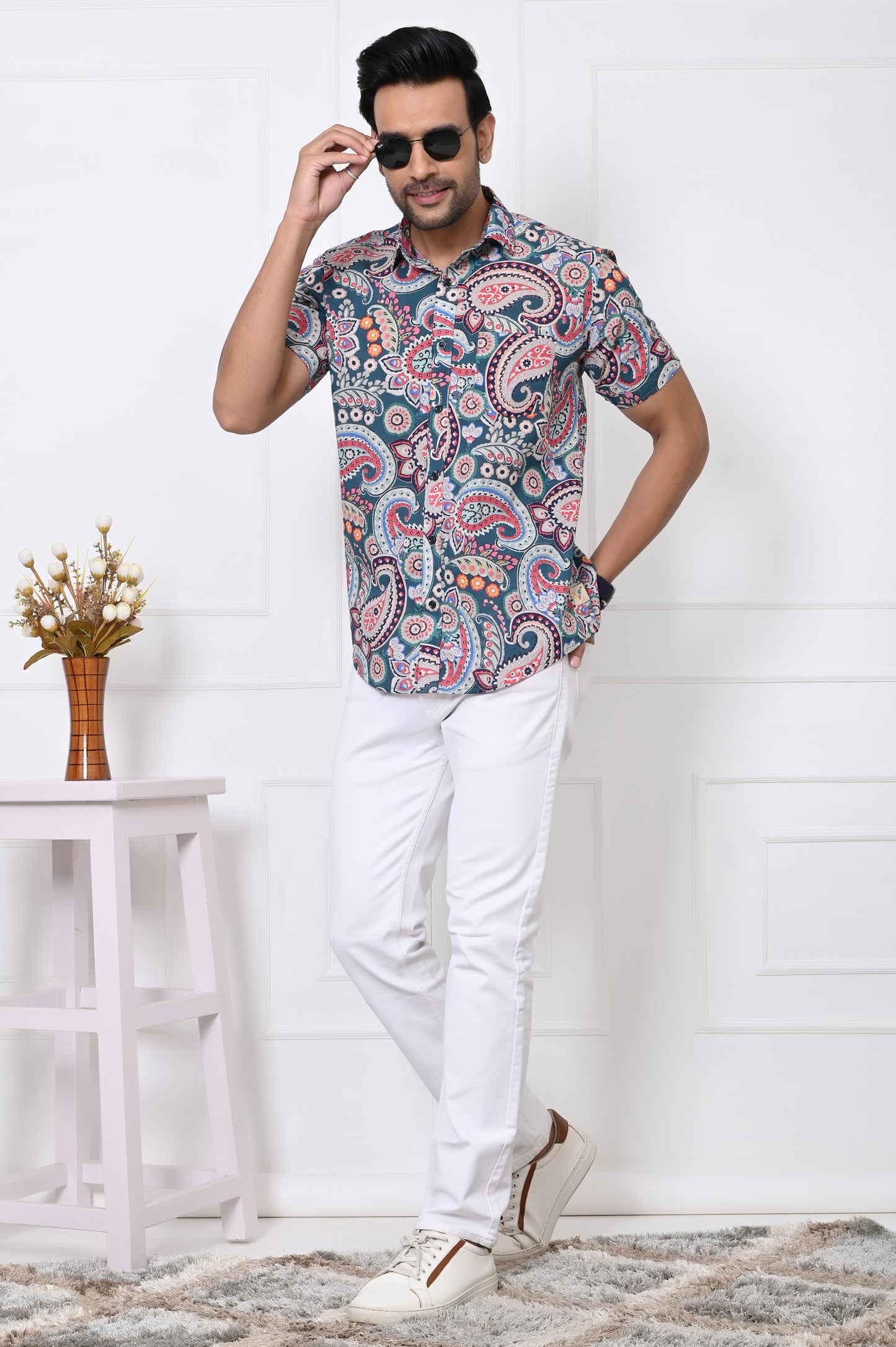 Colorful Cascade Paisley Half Sleeves Shirt