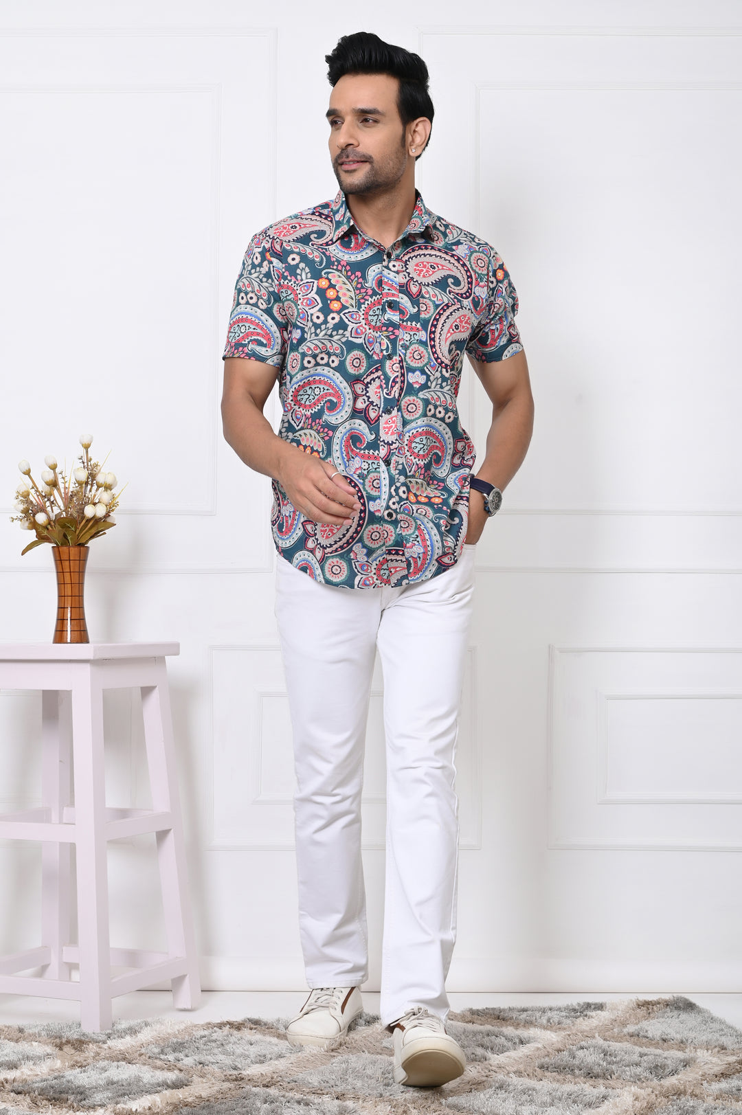 Colorful Cascade Paisley Half Sleeves Shirt