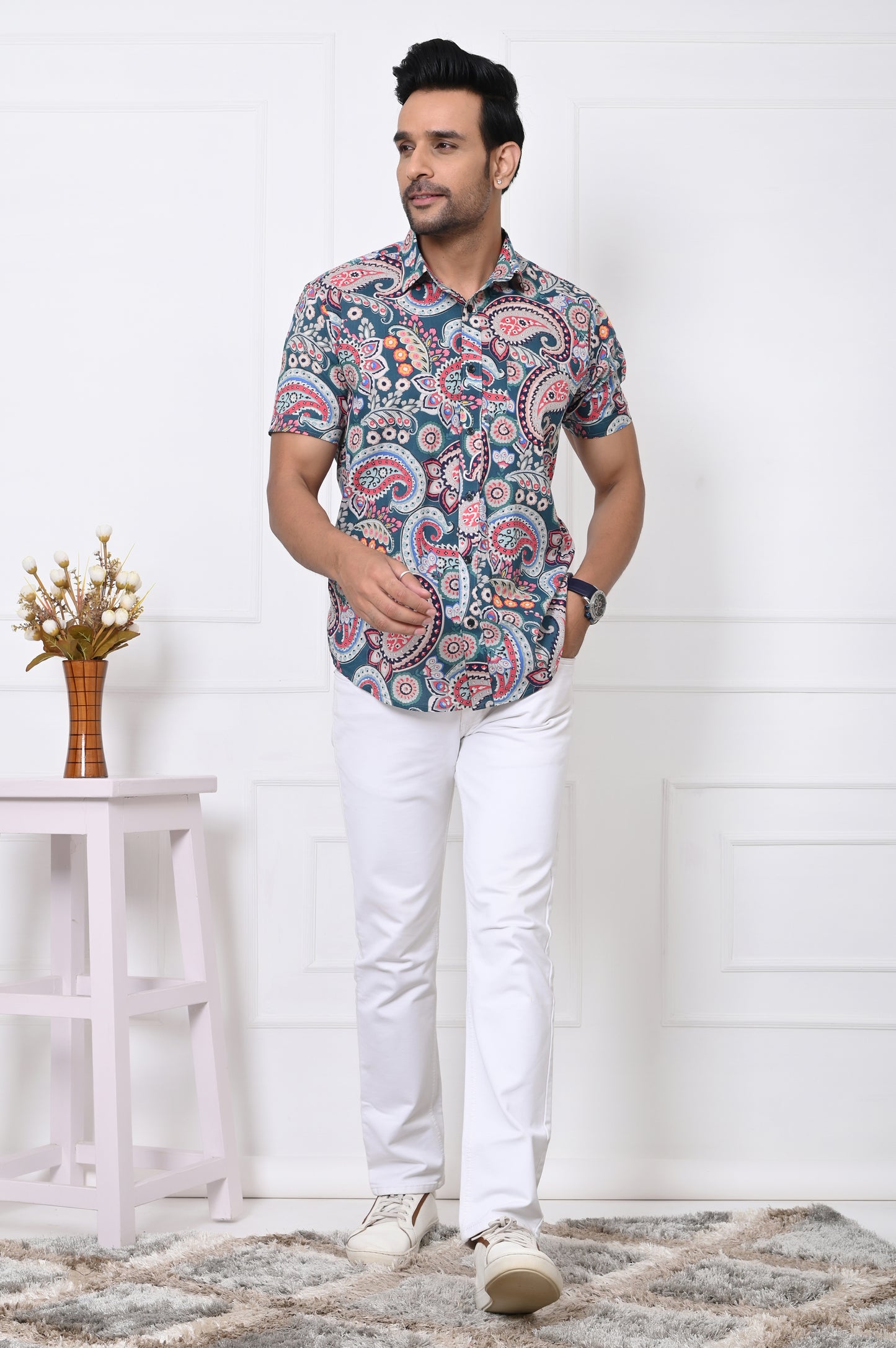 Colorful Cascade Paisley Half Sleeves Shirt