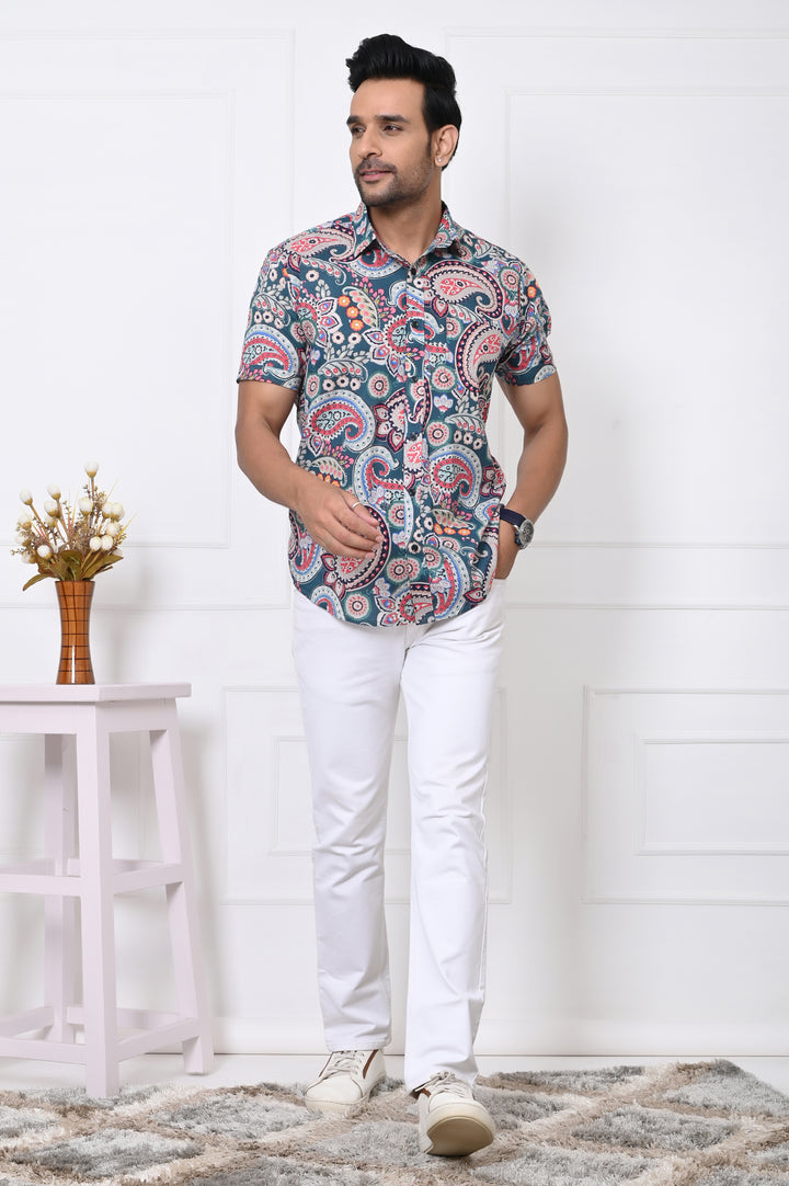 Colorful Cascade Paisley Half Sleeves Shirt