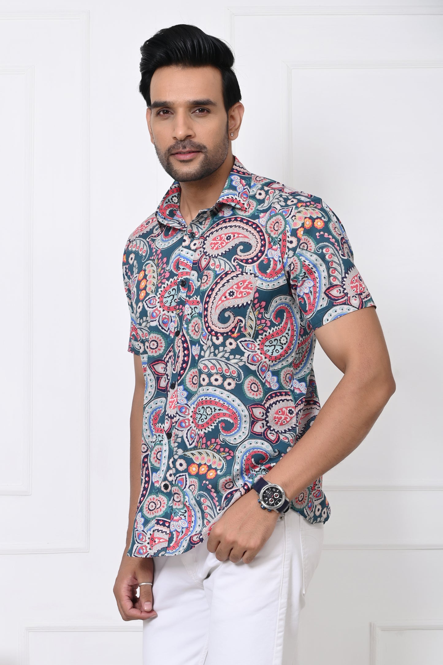 Colorful Cascade Paisley Half Sleeves Shirt