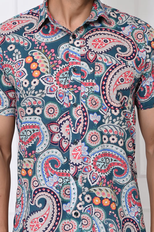 Colorful Cascade Paisley Half Sleeves Shirt