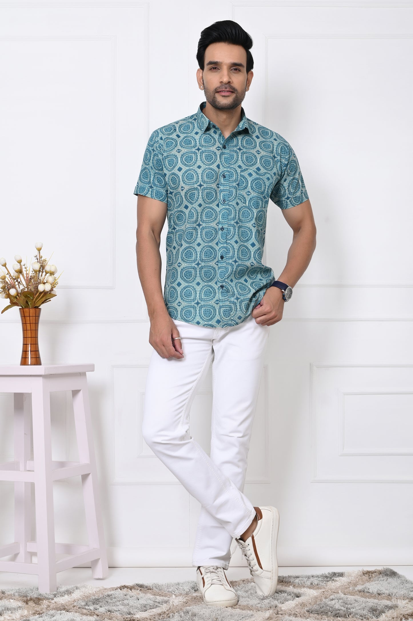 Cerulean Circles Half Sleeves Shirt