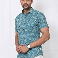 Cerulean Circles Half Sleeves Shirt