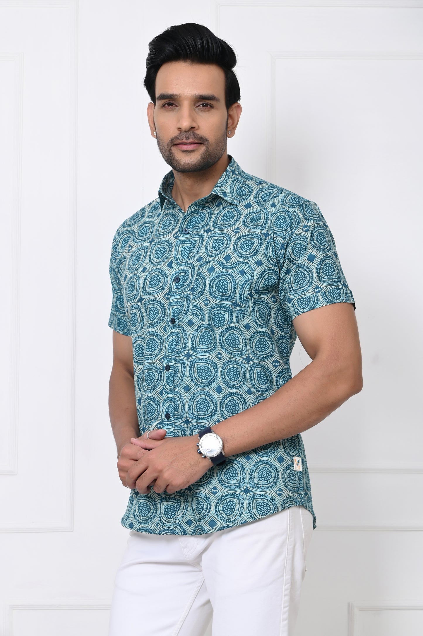 Cerulean Circles Half Sleeves Shirt