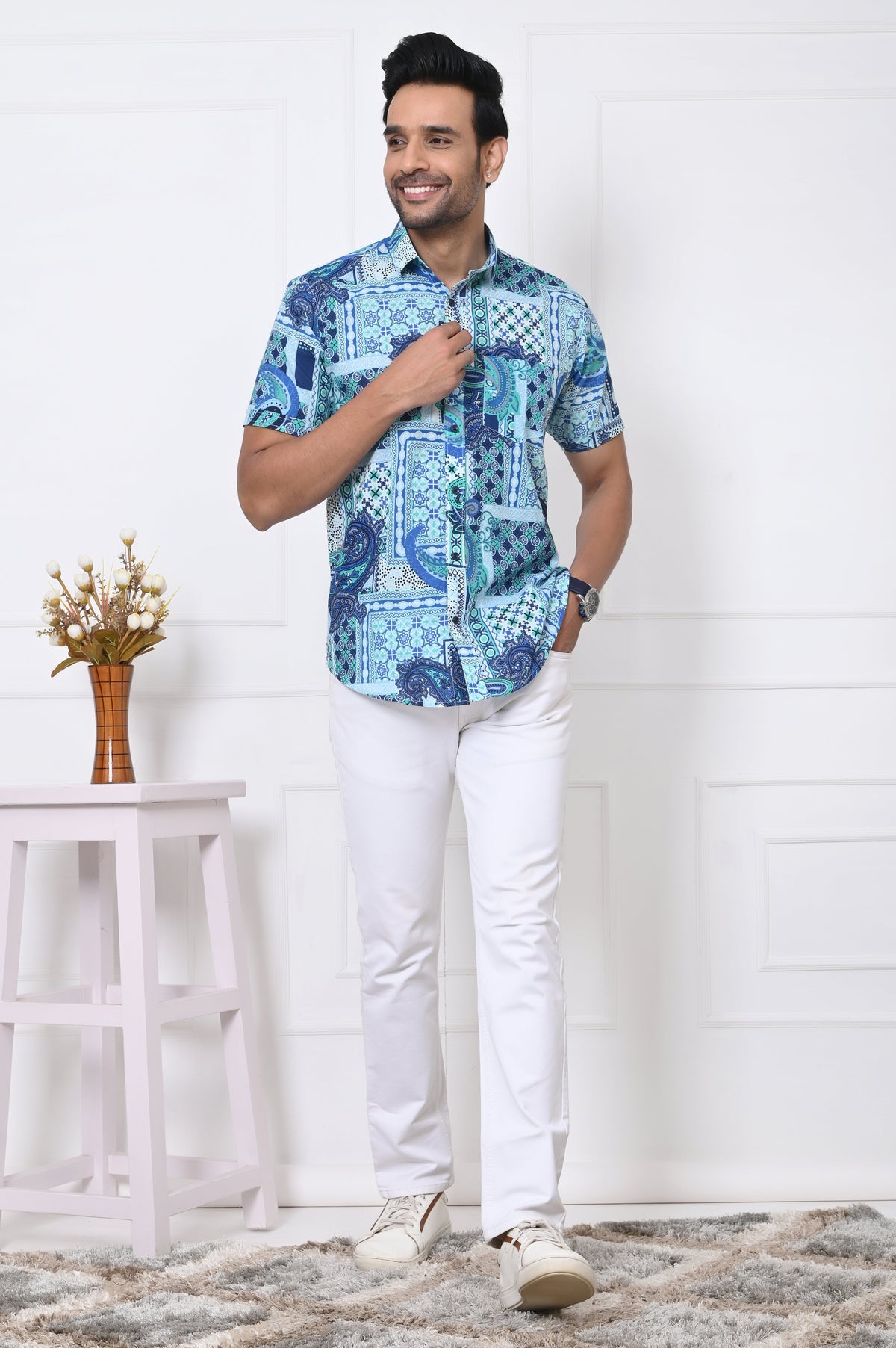 Sea Breeze Pattern Half Sleeves Shirt