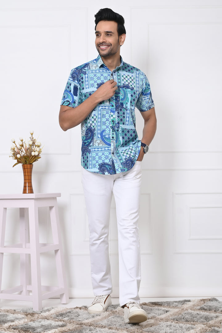 Sea Breeze Pattern Half Sleeves Shirt