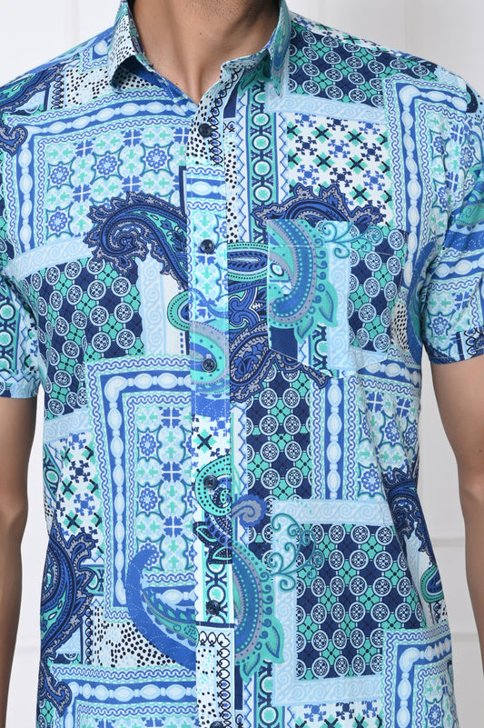 Sea Breeze Pattern Half Sleeves Shirt