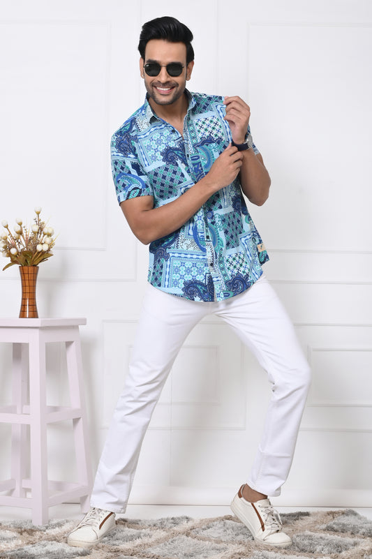 Sea Breeze Pattern Half Sleeves Shirt