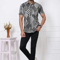 Black and white Abstract Patchwork Half Sleeves Shirt