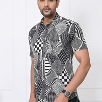 Black and white Abstract Patchwork Half Sleeves Shirt