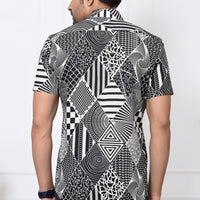 Black and white Abstract Patchwork Half Sleeves Shirt