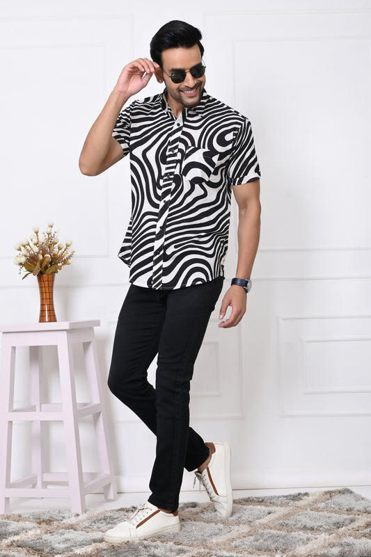 Black Monochrome Medley Half Sleeves Shirt