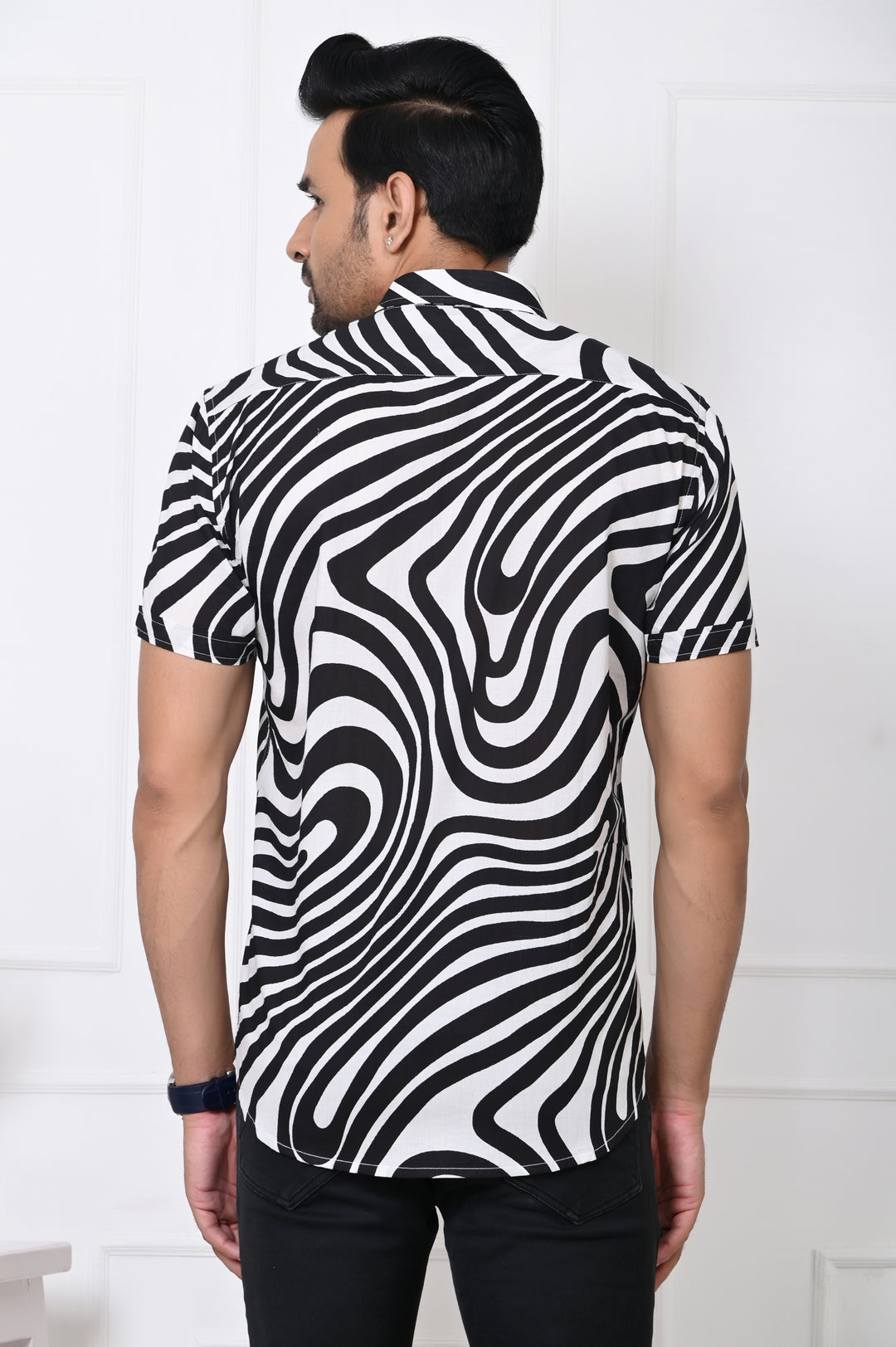 Black Monochrome Medley Half Sleeves Shirt