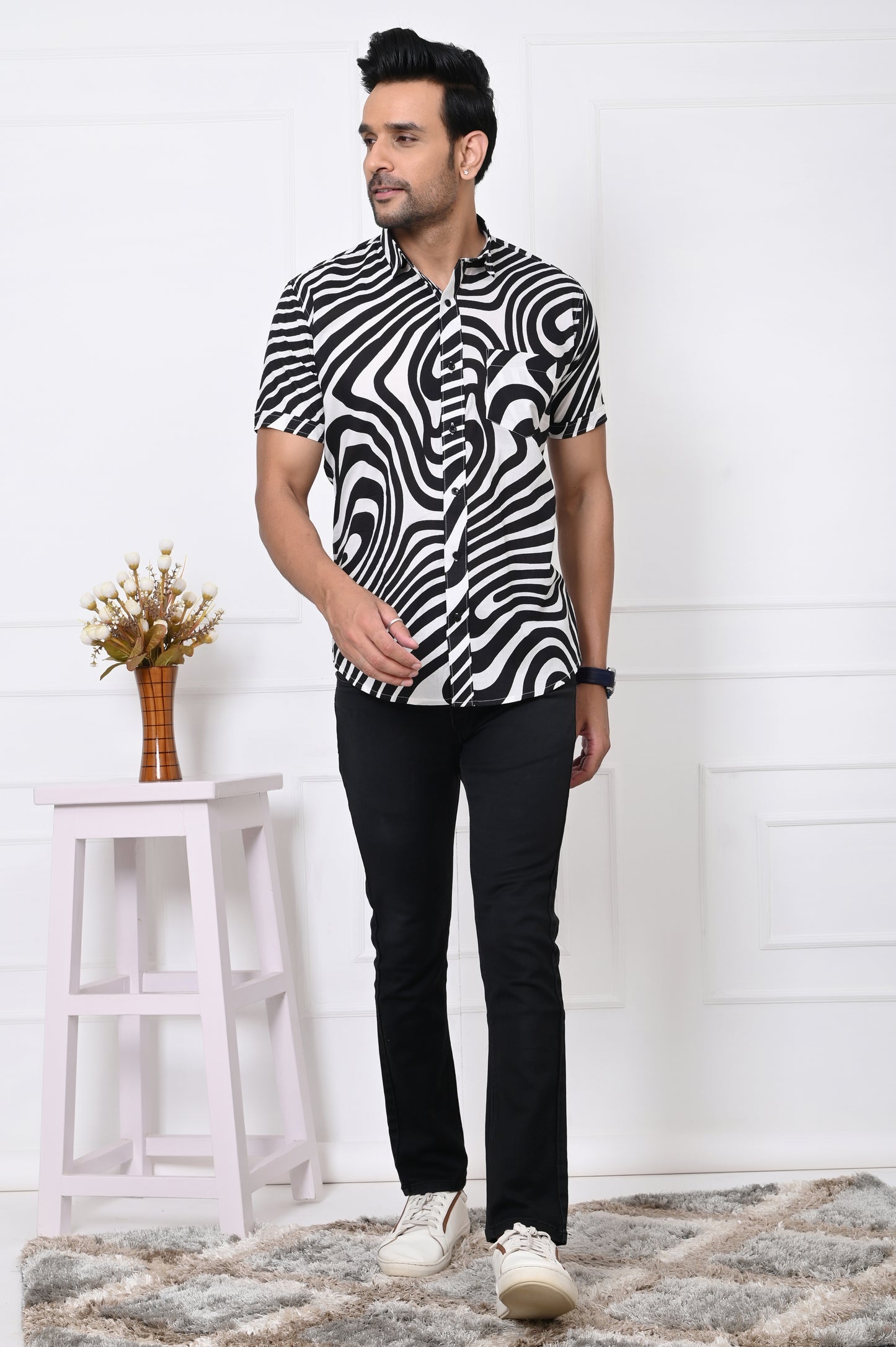 Black Monochrome Medley Half Sleeves Shirt