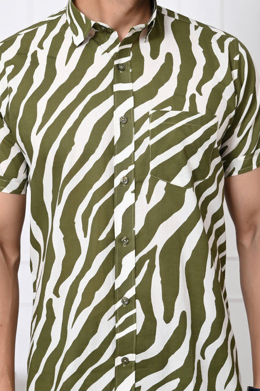 Green Savanna Stripes Half Sleeves Shirt