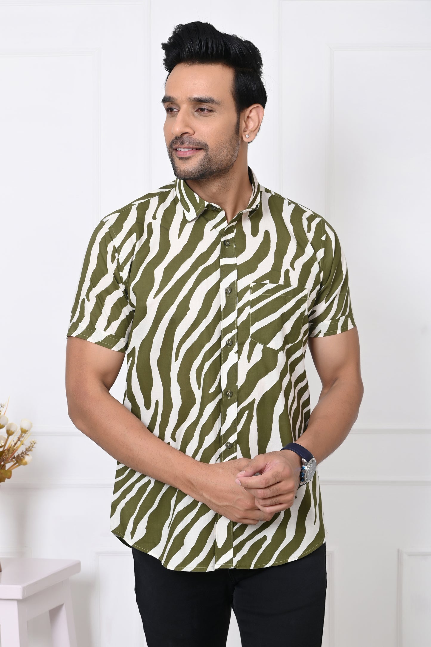 Green Savanna Stripes Half Sleeves Shirt