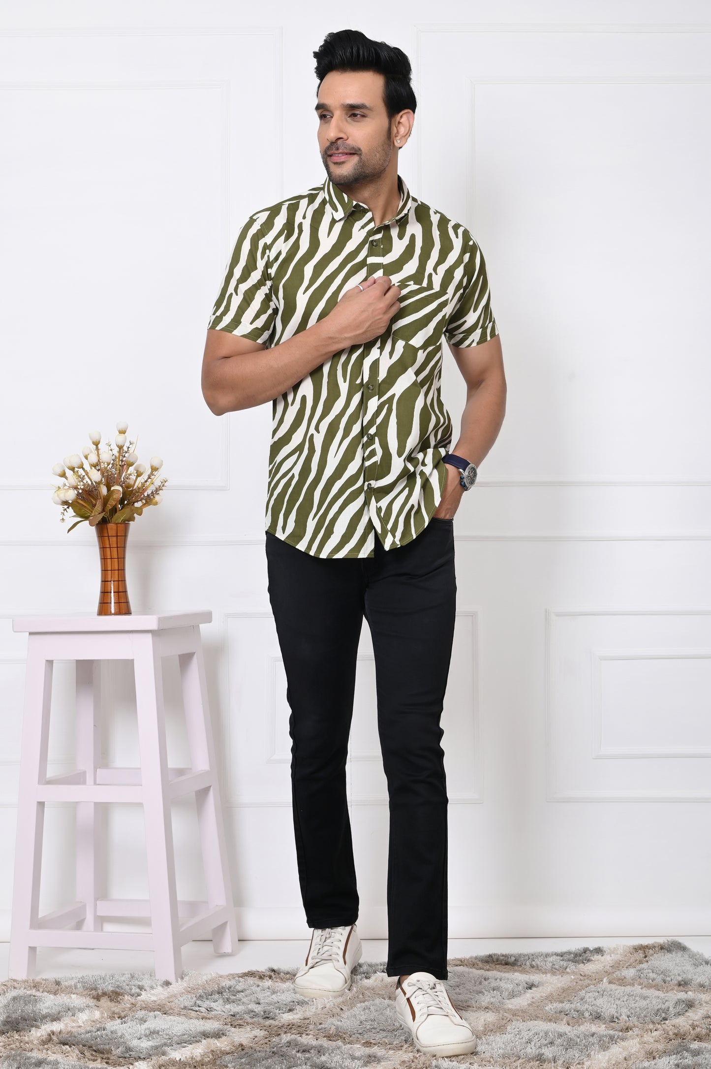 Green Savanna Stripes Half Sleeves Shirt